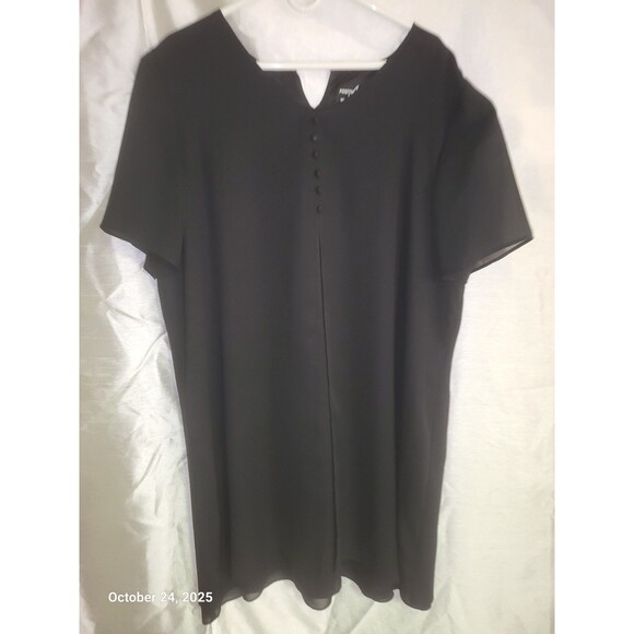 Positive Attitude Petite Black Shift Dress Layered S/S Keyhole Women's Sz 20 - Picture 2 of 8